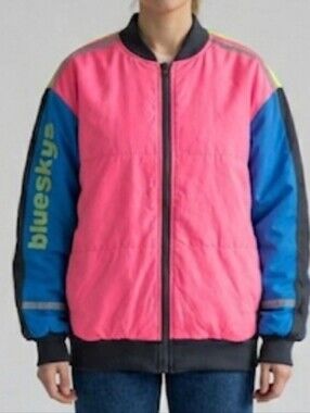 Vintage Blue Skys Neon Pink & Blue Sport Bomber Jacket